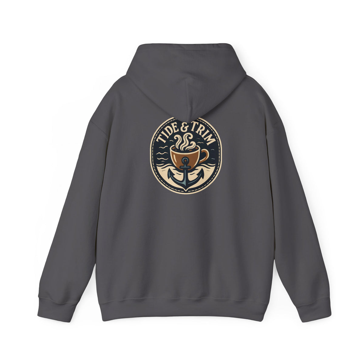Tide & Trim Anchor Coffee Hoodie — Nautical Wave Pullover