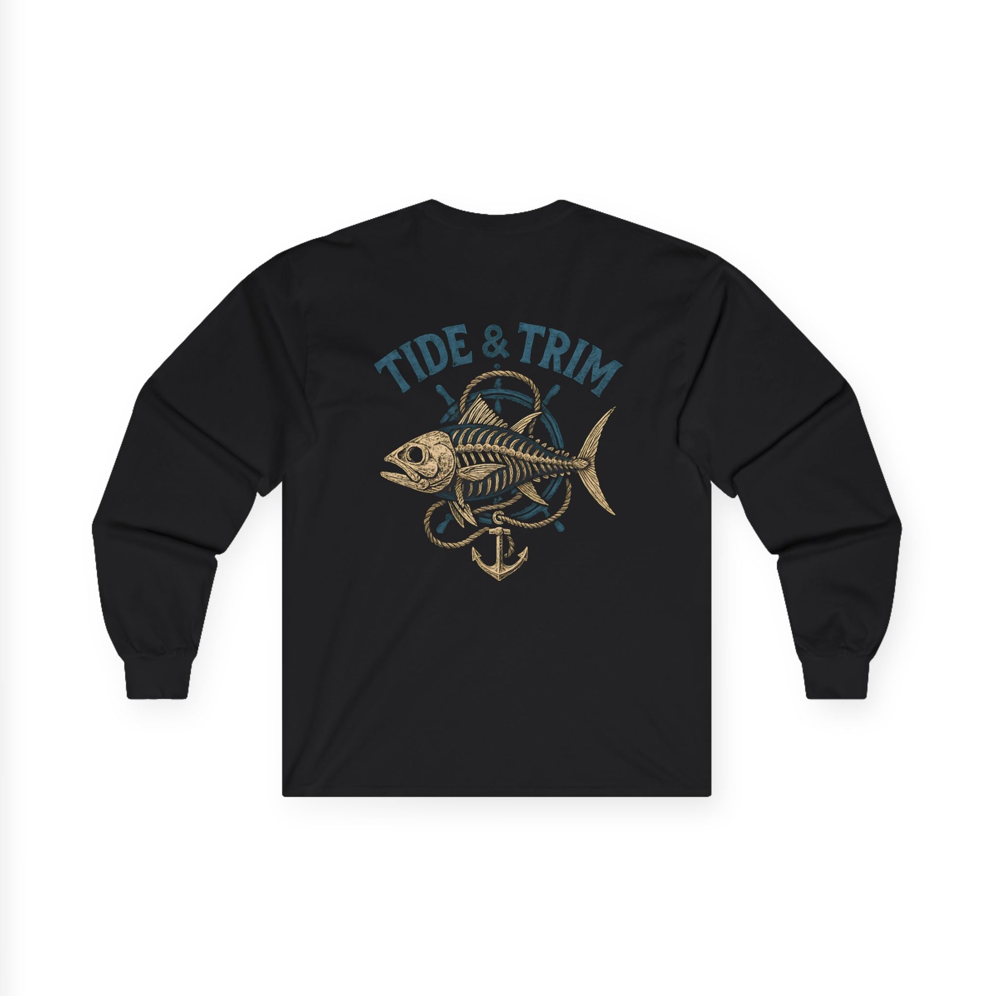 Nautical Vintage Skeleton Fish Anchor Long Sleeve Tee