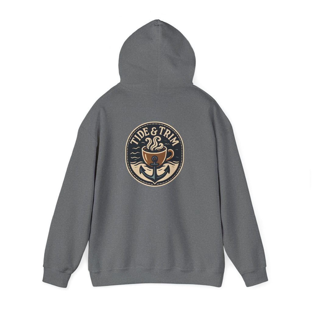 Tide & Trim Anchor Coffee Hoodie — Nautical Wave Pullover