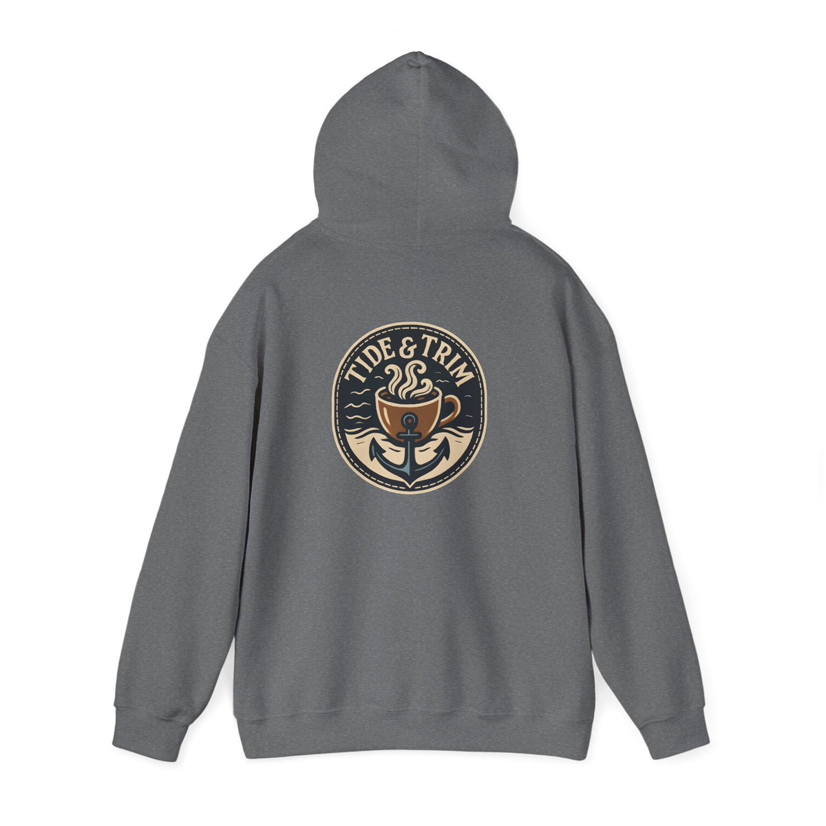 Tide & Trim Anchor Coffee Hoodie — Nautical Wave Pullover
