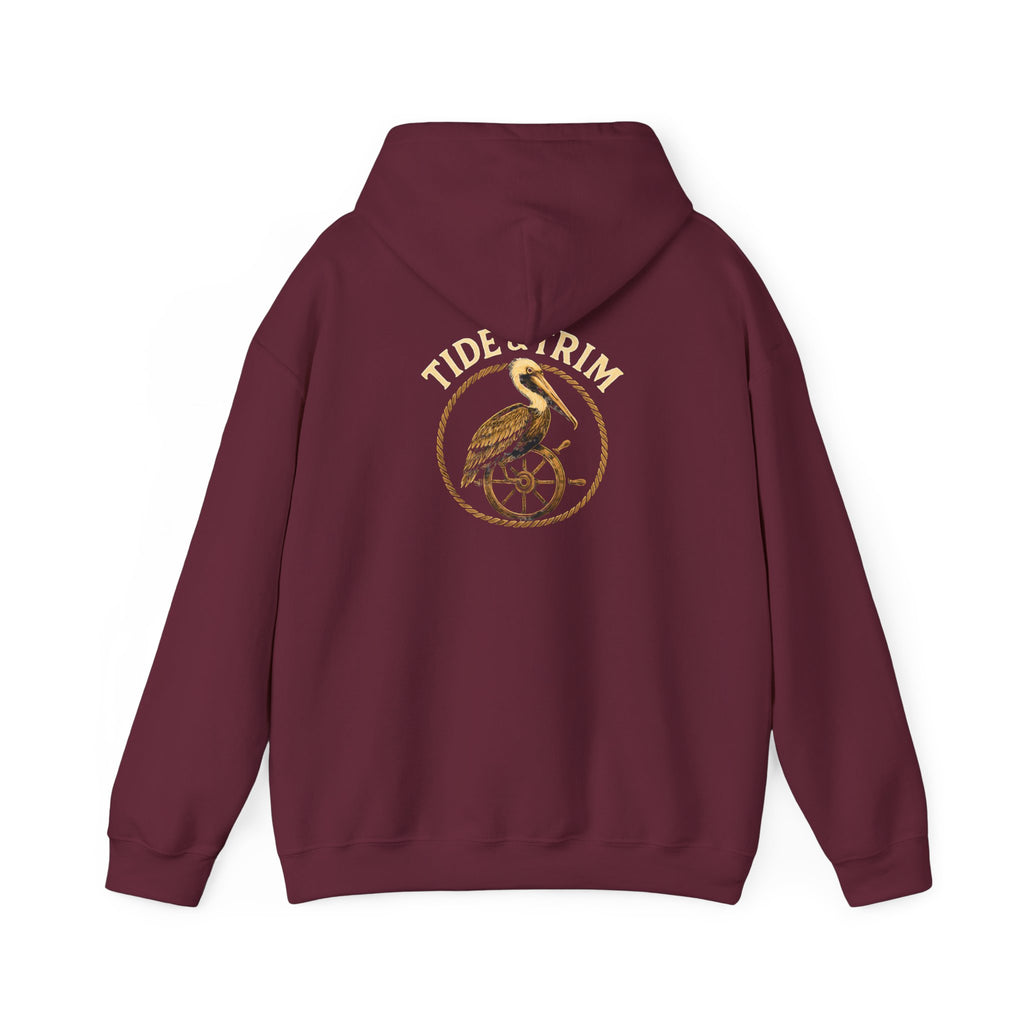 Nautical Brown Pelican Hoodie — Coastal Pelican Ship Wheel Sweatshirt