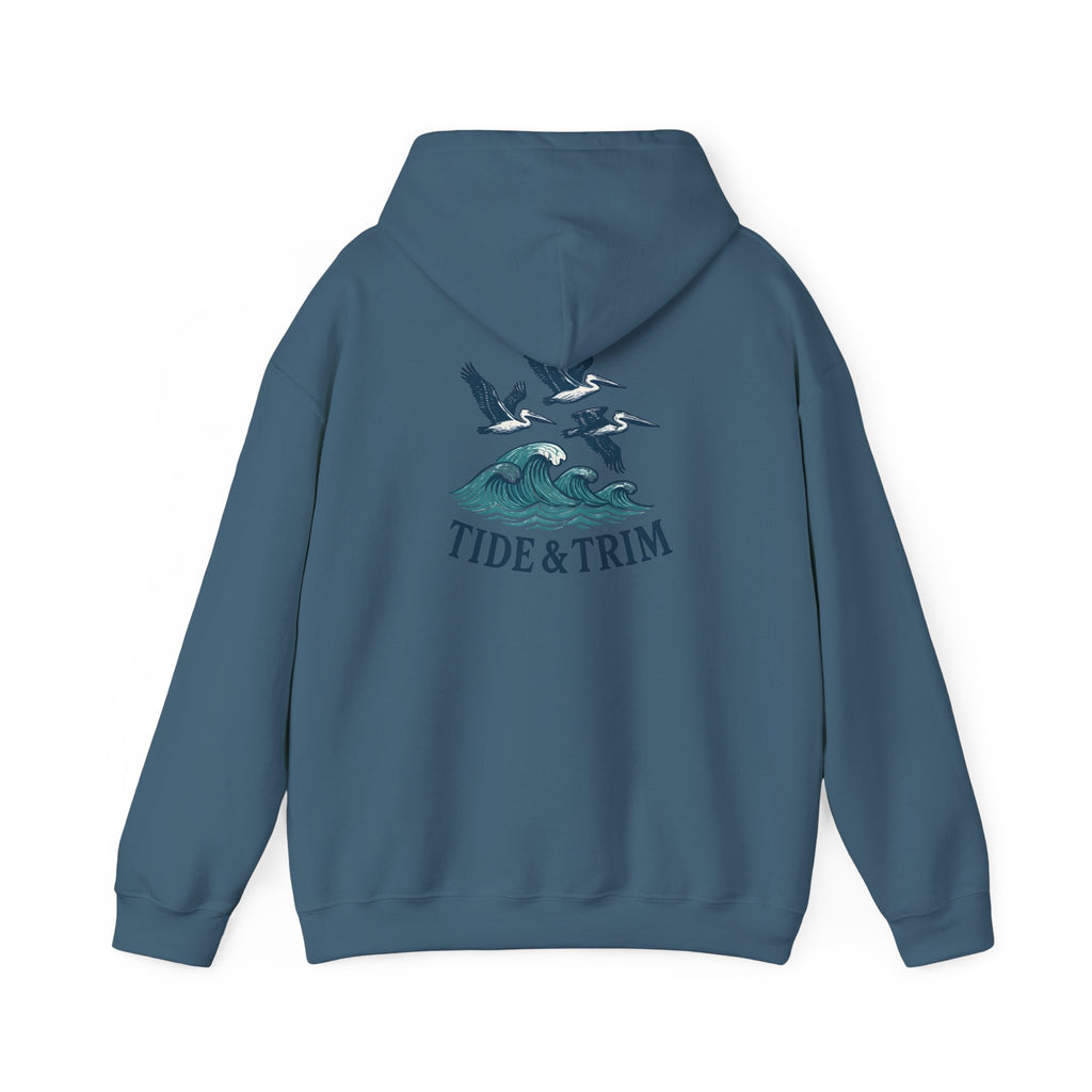 Nautical Pelicans Soaring Hoodie — Pelicans & Waves Crew Sweatshirt