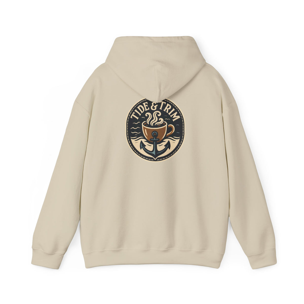 Tide & Trim Anchor Coffee Hoodie — Nautical Wave Pullover
