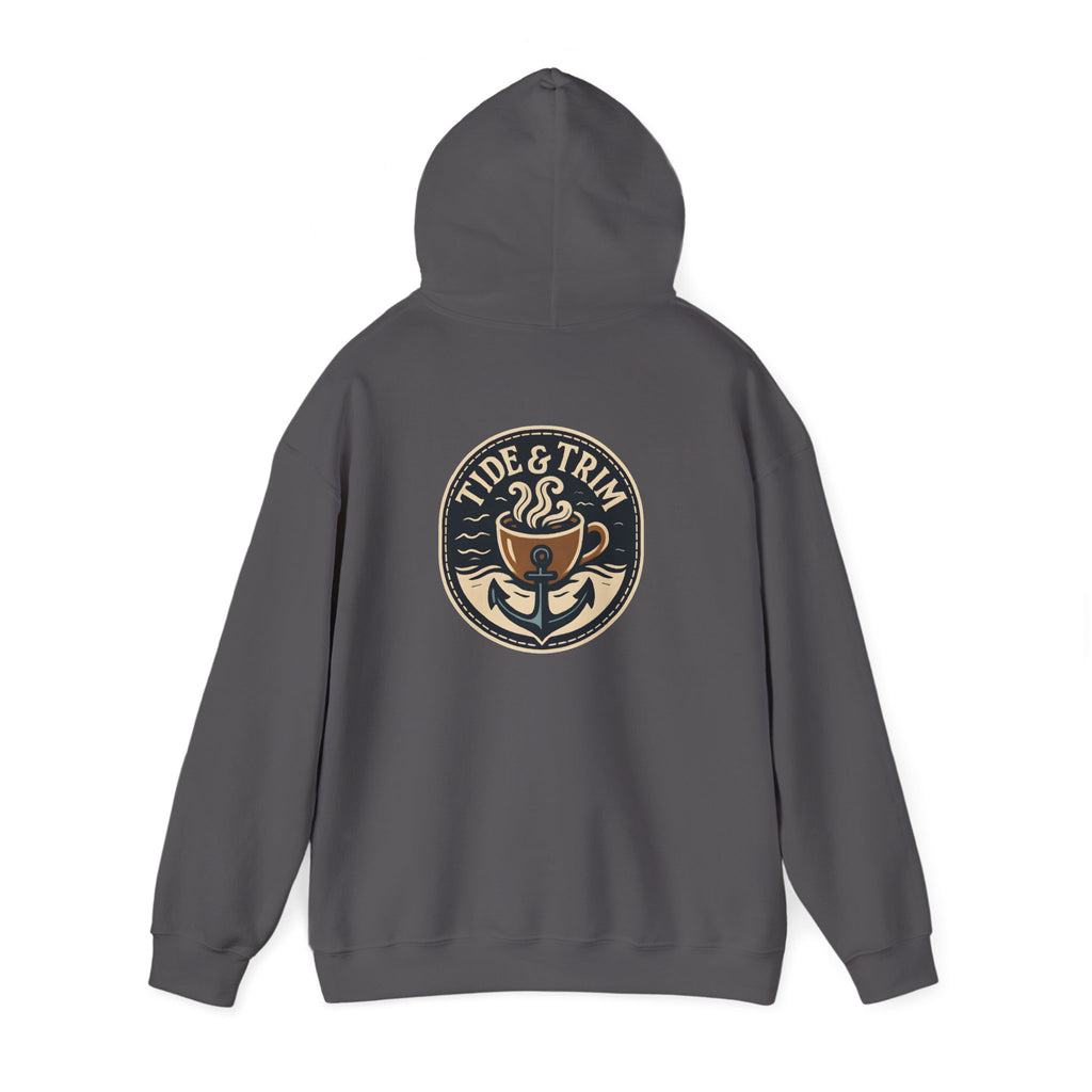 Tide & Trim Anchor Coffee Hoodie — Nautical Wave Pullover
