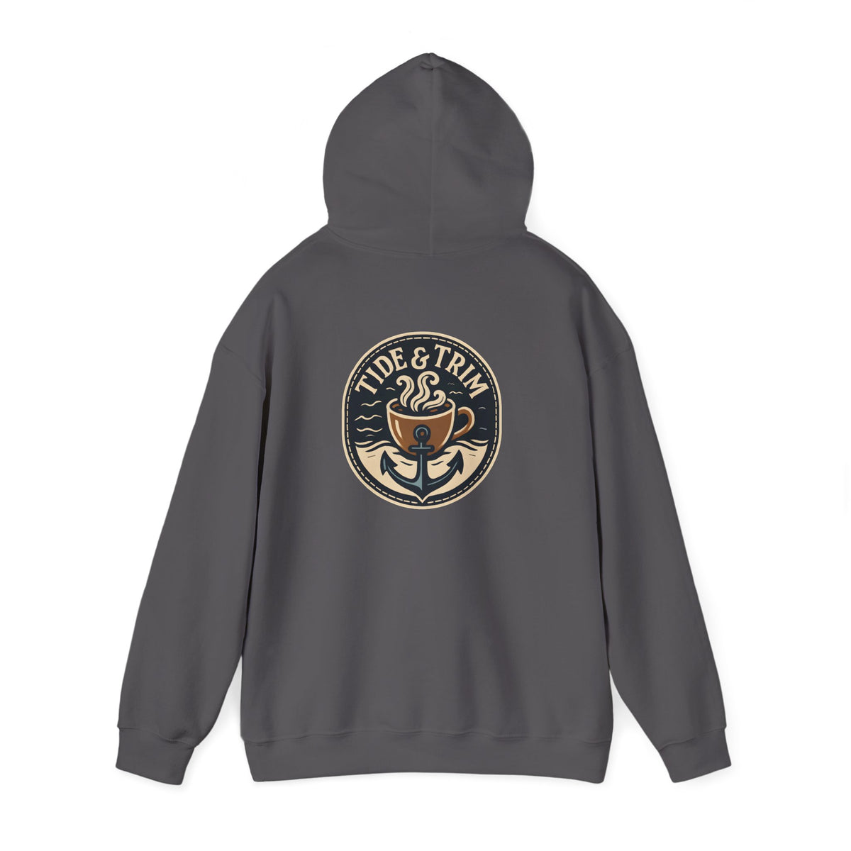 Tide & Trim Anchor Coffee Hoodie — Nautical Wave Pullover