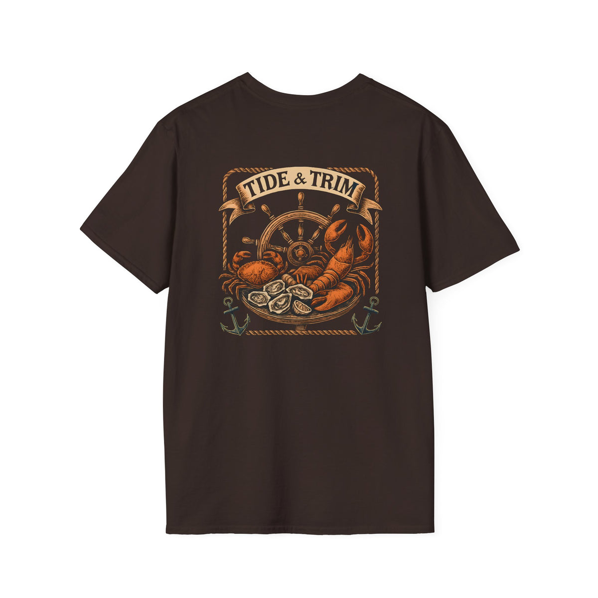 T-Shirt — Tide & Trim Seafood Vintage Nautical Tee (lobster, oysters, ship wheel)